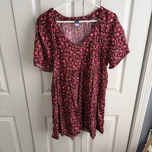 Old Navy red floral babydoll swing mini dress size medium petite